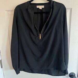 Michael Kors Black Silk Zip-Front Blouse - Size 4 (Gently Worn)